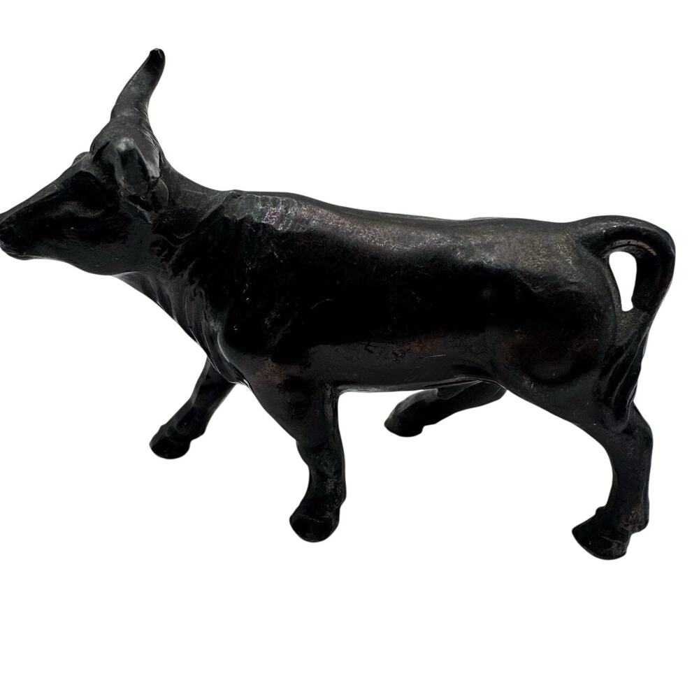 Vintage Cast Metal Figurine Lot Stagecoach Donkey Ox Fish Bookend Dog Plaque 7pc - Picture 3 of 7